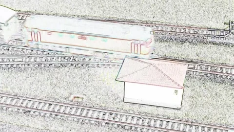 A model of a passenger train passing through a station stop Video stock 240417792