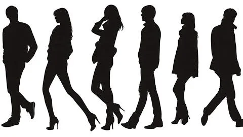 Model Pausing Mid-Stride on Runway Silhouette Pack Stock Illustration