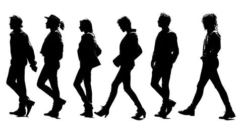 Model Pausing Mid-Stride on Runway Silhouette Pack Stock Illustration