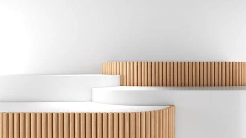 Model pedestal, display stand, white and wooden mockup, on a white backgrou.. Stockillustratie