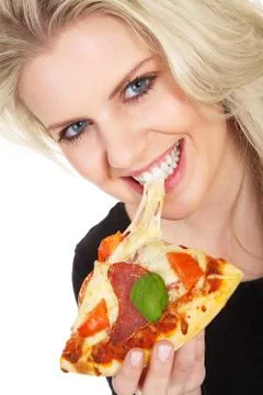 Model with pizza Foto stock