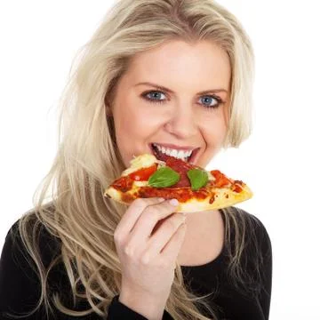 Model with pizza Foto stock