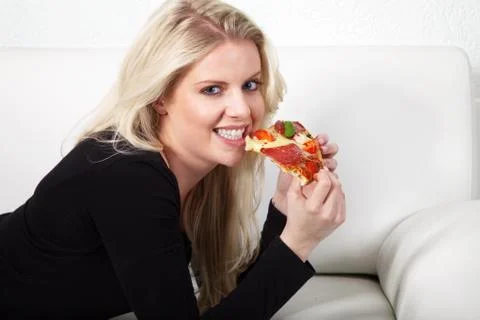 Model with pizza Stock Photos