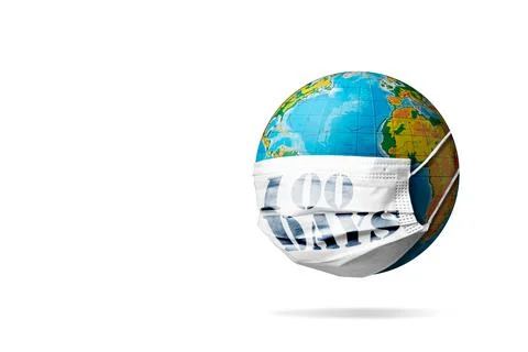 Model of planet Earth coronavirus colored in national USA flag in face mask with Stock Illustration
