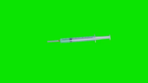 Model of plastic disposable thin syringe with needle rotates on green background Stock Footage 311933723