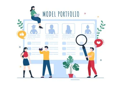Model Portfolio Template Hand Drawn Cartoon Flat Illustration with Modeling A Stock Illustration