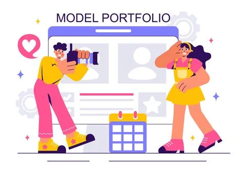 Model Portfolio Vector Illustration featuring a Modeling Agency Manager and.. Illustrazione stock
