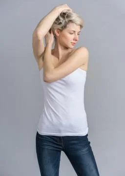 Model portrait, front shot with face in profile Stock Photos