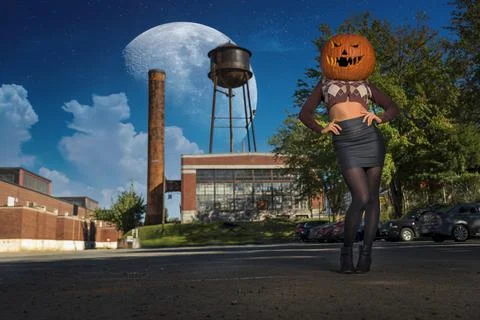 Model Poses With A Jack O Lantern For The Halloween holiday in the United Sta Stock Photos