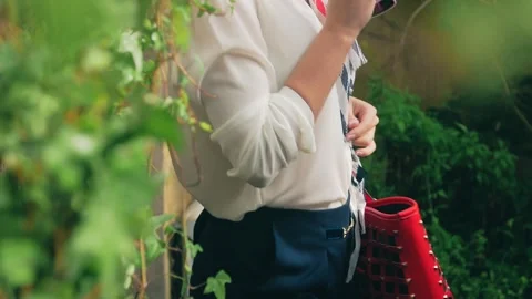 Model poses for a photo session in the botanical garden Stock Footage 247370691