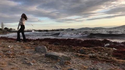 Model posing on the beach Stock Footage 145898734