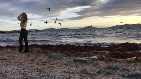 Model posing on the beach Video stock 145899947