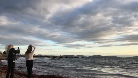 Model posing on the beach Stock Footage 145901074