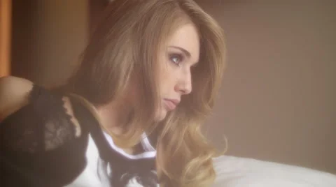 Model posing in bed Video stock 57241740