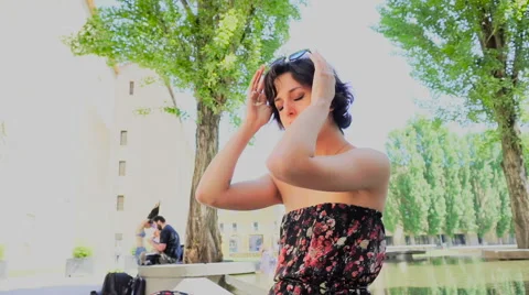 Model posing on bridge in parma pilotta area Stock Footage 67989552