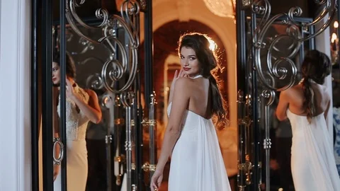 Model Posing For The Camera. Wedding Day. Beautiful Brunette. Video stock 108573829