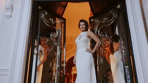 Model Posing For The Camera. Wedding Day. Beautiful Brunette. Video stock 108573850