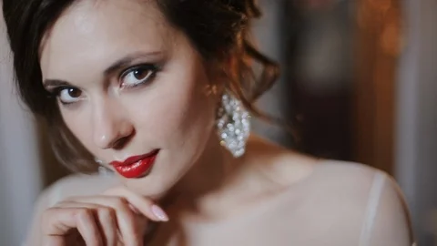 Model Posing For The Camera. Wedding Day. Beautiful Brunette. Stock Footage 108680974