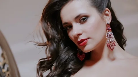 Model Posing For The Camera On A White Background, Portrait Fashion And Beauty Video stock 108200325