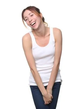 Model posing in singlet. Close up. White background Stock Photos
