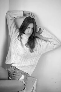 Model posing in studio during classic test shoot Stock Photos