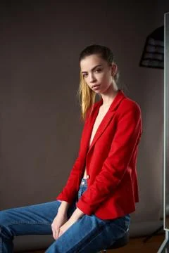 Model posing in studio during classic test shoot Stock Photos