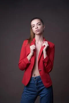 Model posing in studio during classic test shoot 스톡 사진