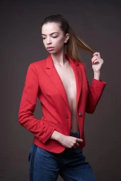 Model posing in studio during classic test shoot Stock Photos