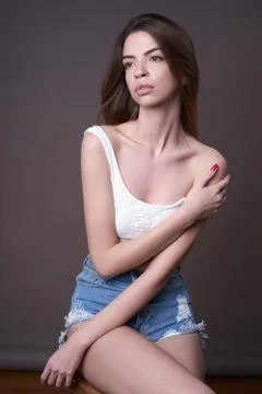 Model posing in studio during classic test shoot Stock Photos