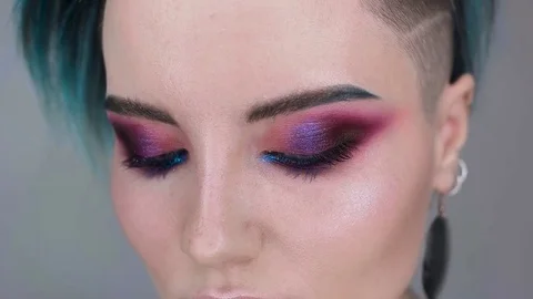 Model posing for video after makeup. Close up in 4k. Beauty blog. Stock Footage 80759817