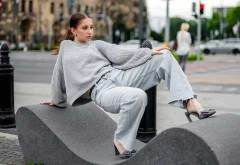 Model Posing While Sitting Stock Photos