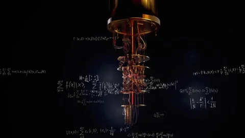 A model of a quantum computer against the background of formulas, Stock Footage 196716140