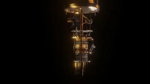A model of a quantum computer on a black background. 3D render. Stock Footage 201849379