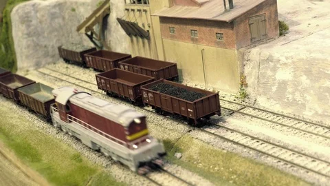 Model railroad track. Cargo station in quarry Stock Footage 88963593