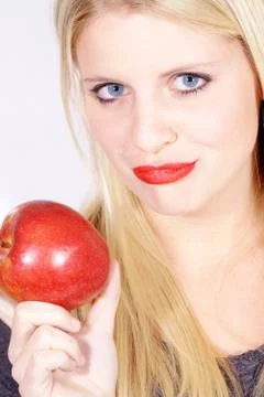 Model with red apple Stock Photos