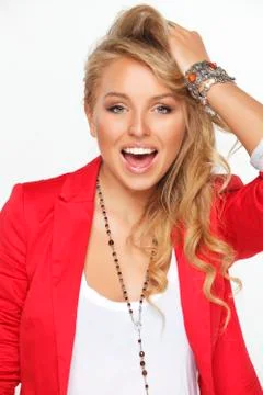 Model in a red coat Stock Photos