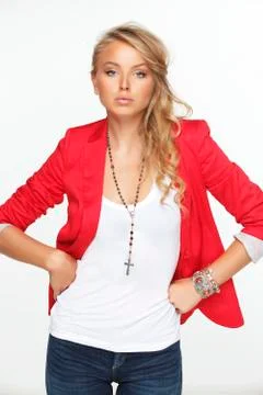 Model in a red coat Stock Photos