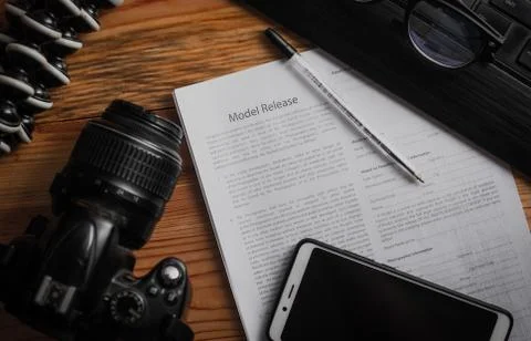 Model release document on the table close up, Stock Photos