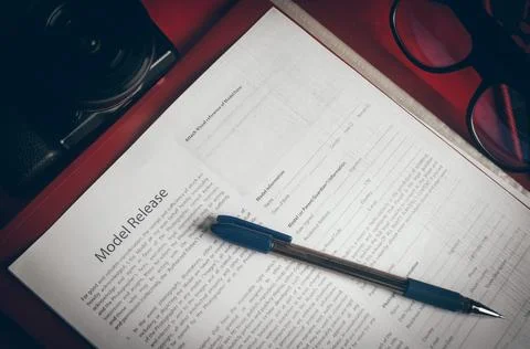 Model release document on the table close up, Stock Photos