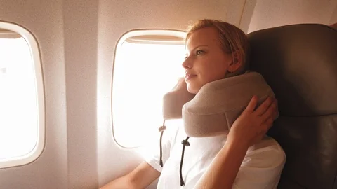 Model removing neck pillow Video stock 107933864