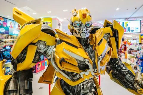 Model replica of Bumblebee from The Transformers on display in shopping mall Stock Photos
