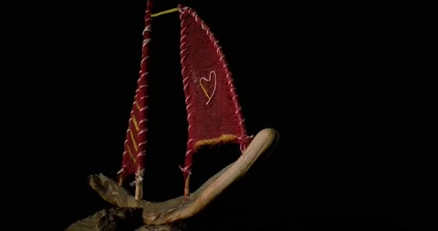 Model Sail Boat Passes Black Background Stock Footage 169999634