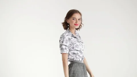 Model sexy girl in shirt and skirt posin... | Stock Video | Pond5