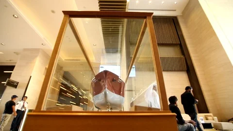 Model Ship In Glass In The Museum Stock-Footage 95959036