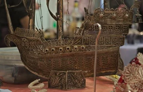Model of ship made out of bronze Stock Photos