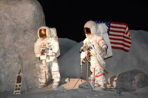 Model showing astronauts exploring the moon Stock Photos