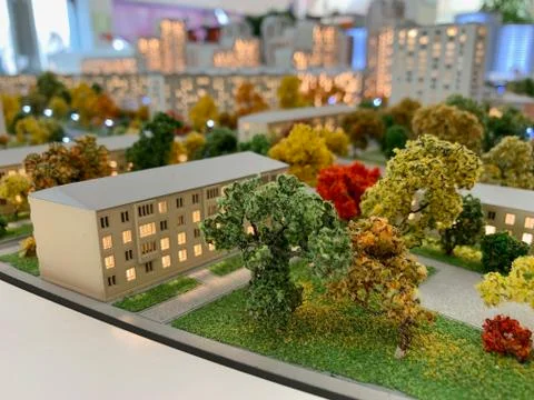 Model of a small town with trees. Stock-Fotos