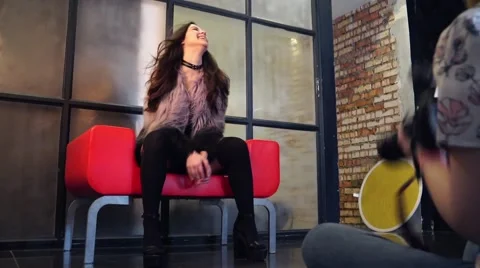 Model smiles between sets Video stock 62771662