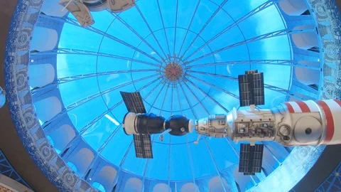 The model of spacecraft and the astronaut s figure Stock Footage 115854044