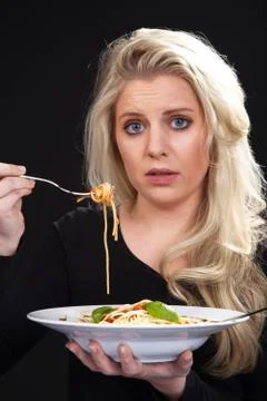 Model with spagetti Stock Photos